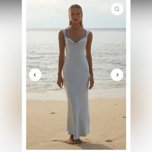 Pale Blue Satin Maxi Dress with Wide Straps